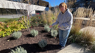 Student at the Seton Hall garden.