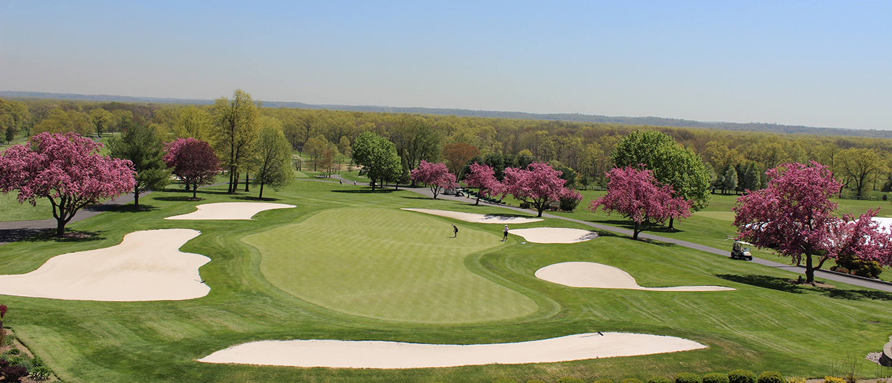 Seton Hall Alumni Golf Outing Image of Basking Ridge Country Club Golf Course with the 1856 Alumni Golf Outing logo