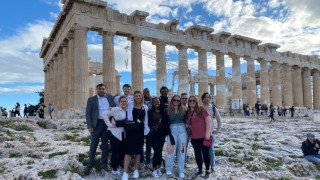 Students studying abroad in Greece.