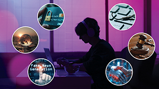 A person sitting with at a computer with headphones on.
