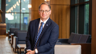 President Joseph Nyre inside Bethany Hall.