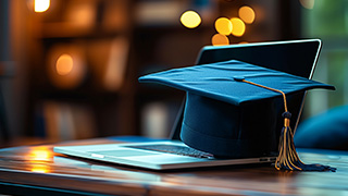 Graduation cap on a laptop