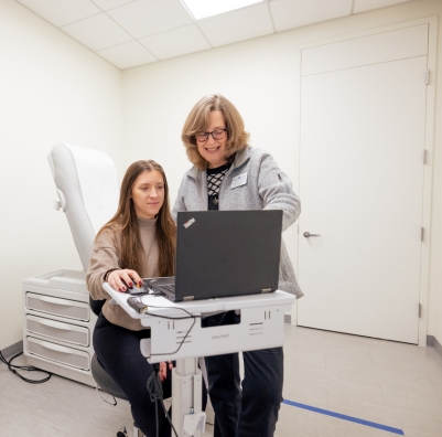 SHU nursing student and faculty member practicing telehealth