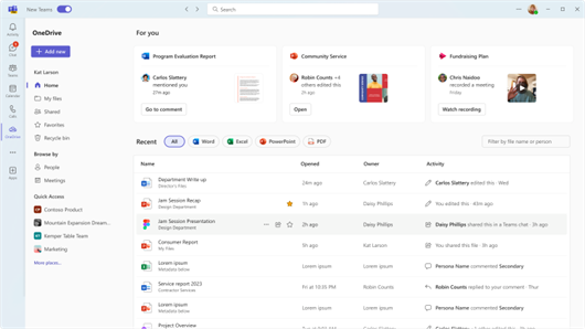 New OneDrive experience interface in the Teams interface