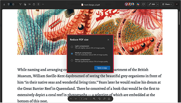 Screenshot of how to compress a pdf file