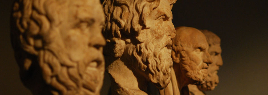 Busts of prominent Philosophers such as Socrates, Plato and Aristotle.