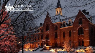 Snow outside on President's Hall. 