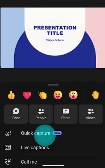 Teams mobile display with the quick capture button highlighted.