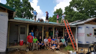 Students working on a mission trip in West Virginia