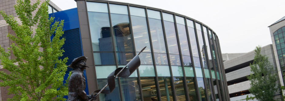 The Regan Recreation Center and pirate statue. 