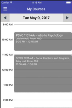 Find your class schedule on the SHU mobile app