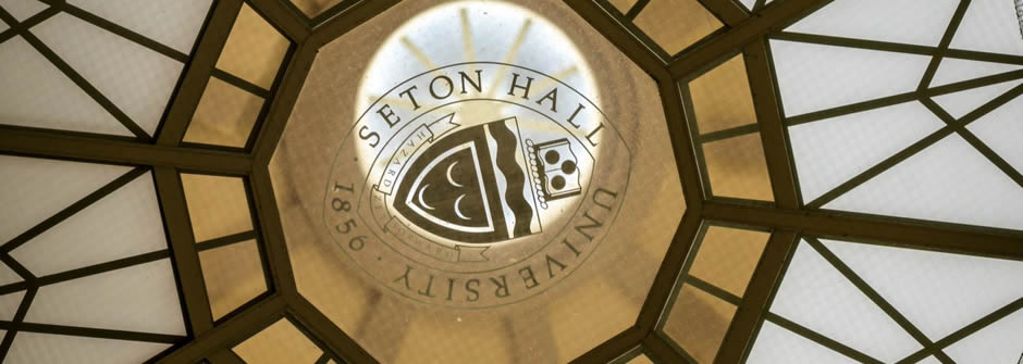 University Seal on Window in Walsh Library Rotunda