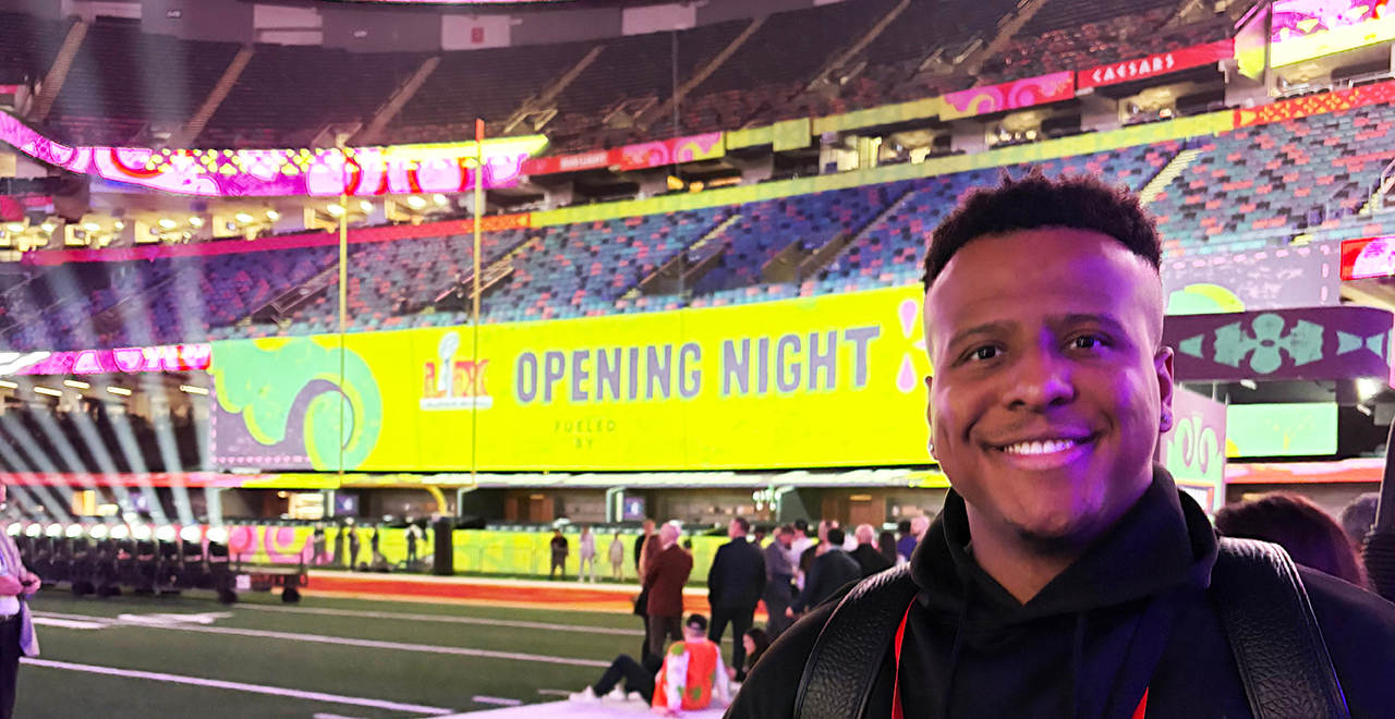 A photo of Farnsworth Hendrickson Jr. at the Superbowl.