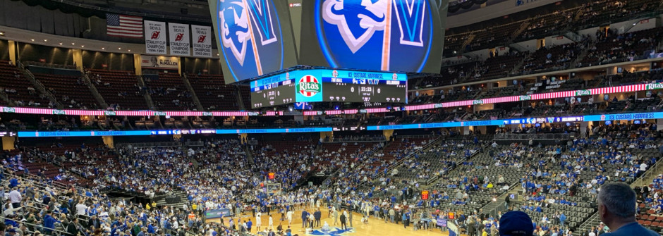 A photo of a Seton Hall Basketball game at Prudential Center.