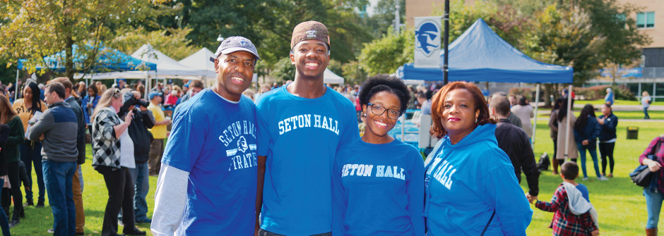 Family of four at Seton Hall Weekend.