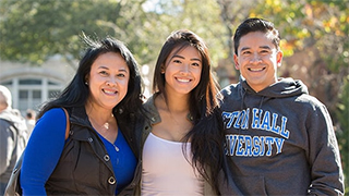 A daughter and her parents on the Seton Hall campus.