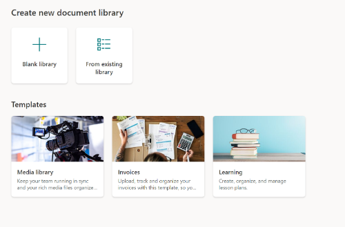 Microsoft SharePoint display of the new document library creation experience.