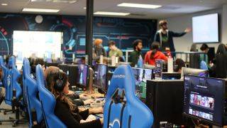 SHUGSlympics participants in Seton Hall's esports lab.