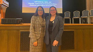 A group of social work students.A photo of social work students at a rally.Dawn Apgar, Ph.D. and Chelsea Cordero.