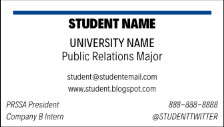 Image of a student business card,generic. 