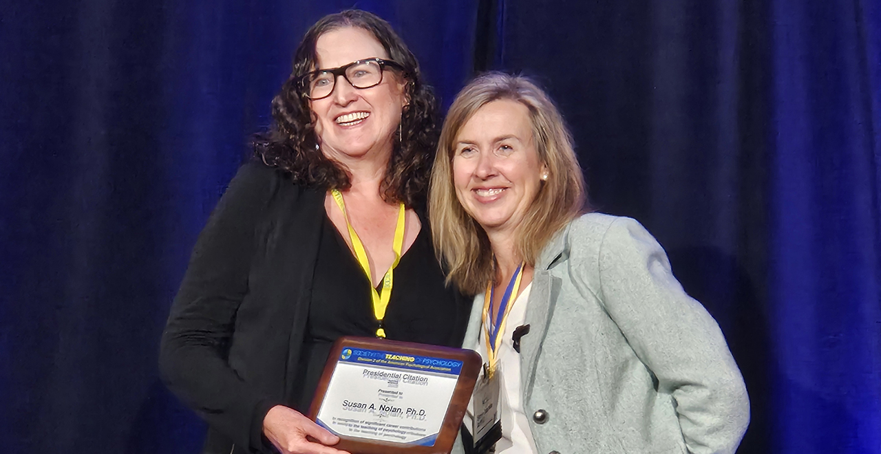 Susan Nolan, Ph.D., Honored with Presidential Citation Susan Nolan (left) receives presidential citation from STP President Stephanie Afful (right).