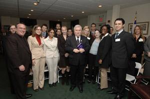 Walesa poses for a picture with the School of Diplomacy students.