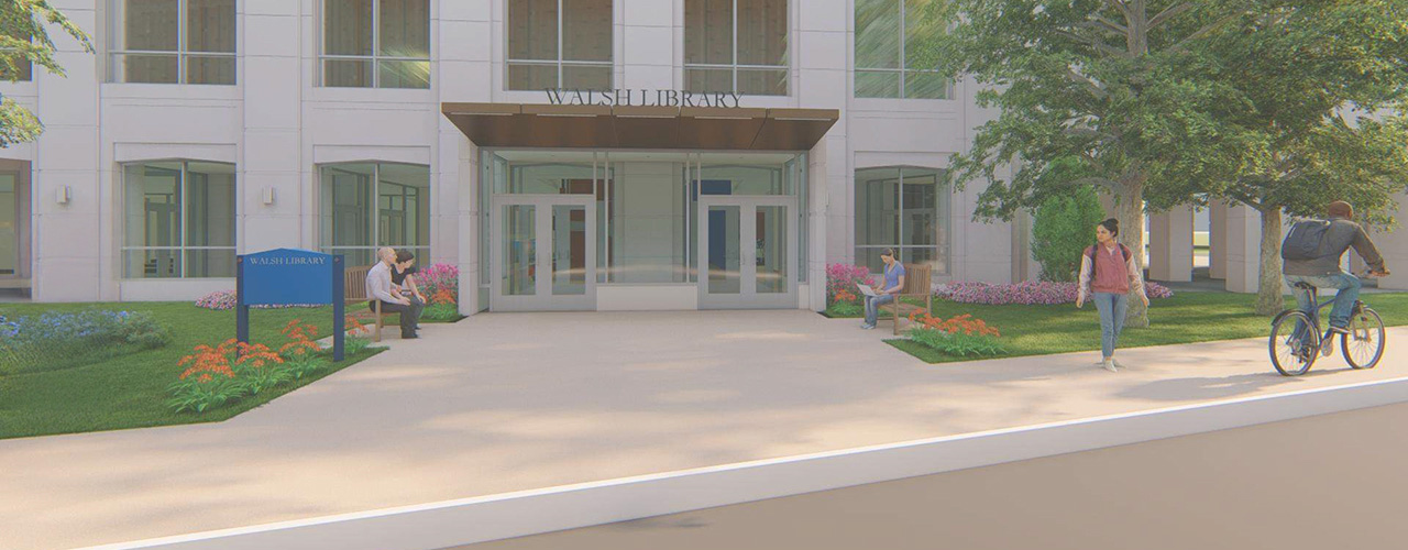 Walsh Library Exterior Rendering with new entrance. 