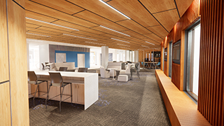Walsh Library Interior Render- Wideshot of Workspaces Walsh Library Interior Render- Wideshot of Workspaces