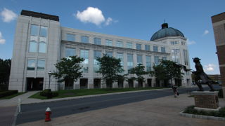 Exterior of the Walsh Library. 