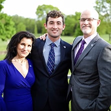Pat O'Brien with his wife, Cathy '92, and their son, Kevin '17