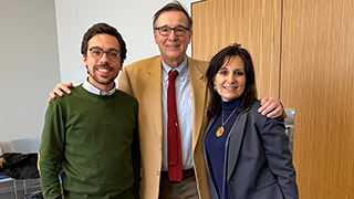 Photo of Italian Fulbright Scholar Claudio Staiti (left), with La Motta Endowed Chair William Connell and Seton Hall Provost Katia Passerini.