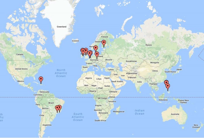 A map of institutions that are internationally affiliated with the School of Health and Medical Sciences. 