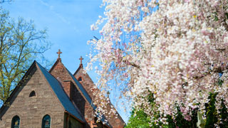 Image of the chapel in the spring. 
