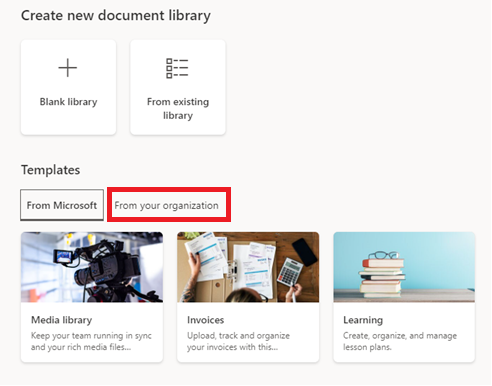 A red box around the from your organization option on the sharepoint document library creation panel.