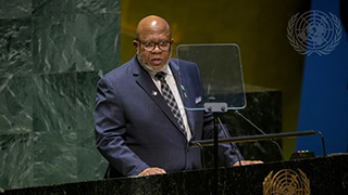 Dennis Francis at a podium in the UN