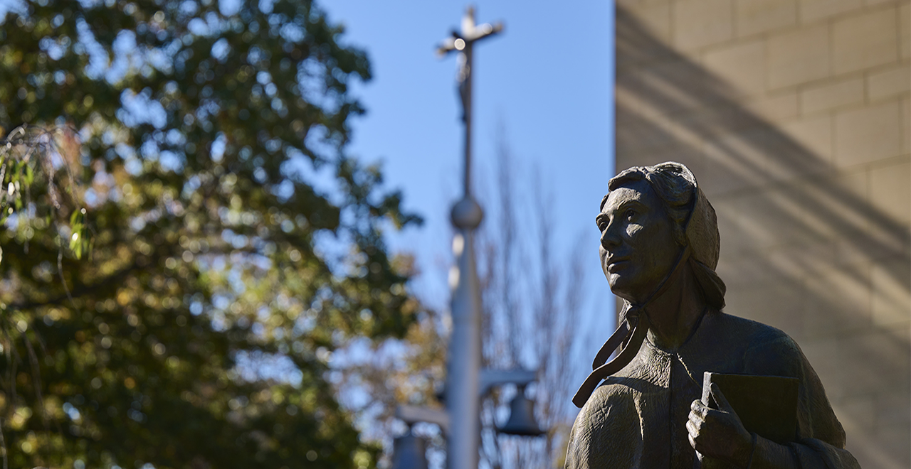 Aerial Hero Image of Campus Elizabeth Ann Seton Statue