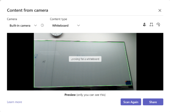 Microsoft teams content camera framing feature for whiteboard
